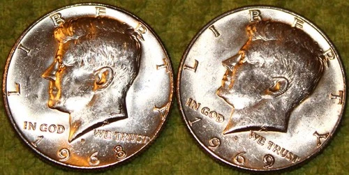 1968-D & 1969-D Kennedy Half Dollars - Both Uncirculated