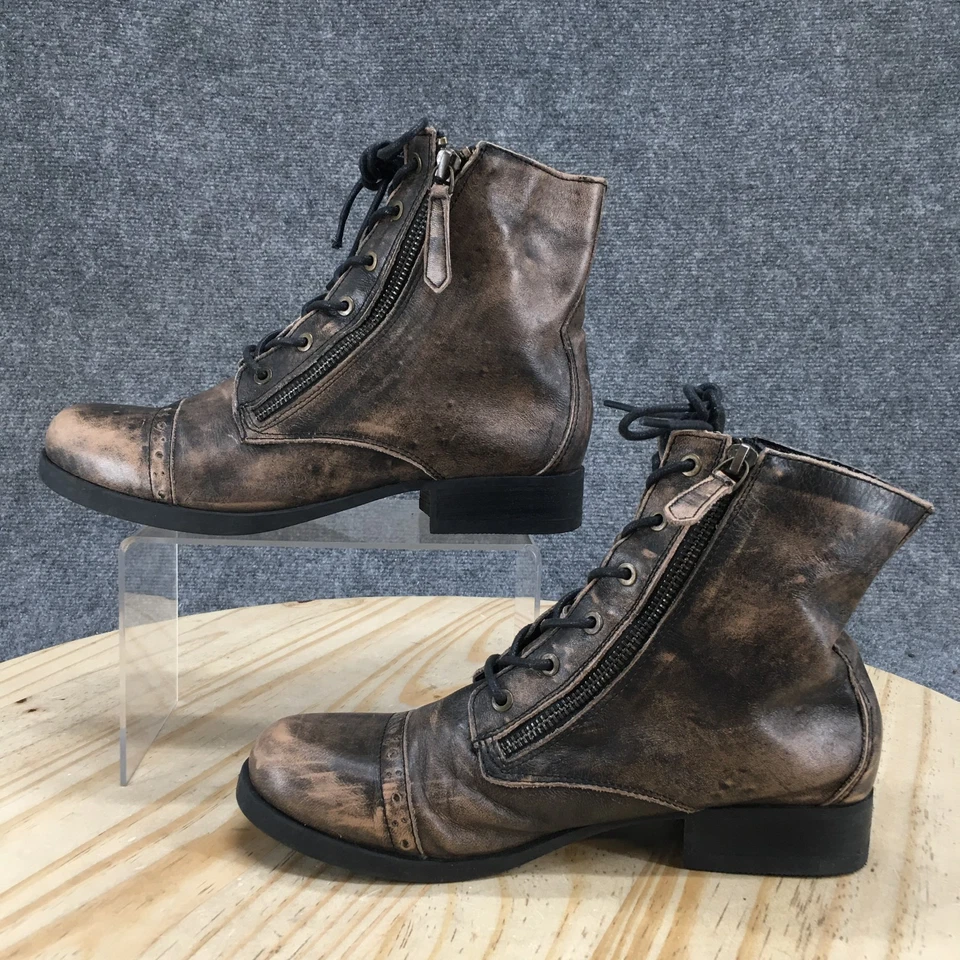 Botas Aldo para mujer 7,5 botín al tobillo marrón con cordones informales cómodas bloque de puntera y puntera Foto 2 de 4