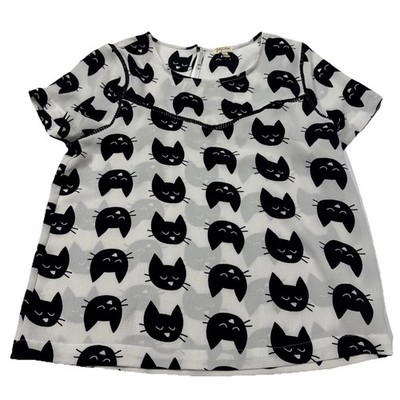 Lily White Womens M Black White Kitty Cat Lady Blouse