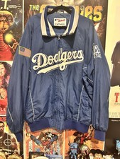 VTG 00s MLB Los Angeles Dodgers Majestic Dugout Bomber Jacket USA Flag Patch 2XL