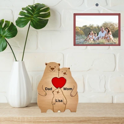 Personalisiertes Holzbären-Familienpuzzle mit Namen: Bären-DIY-Namenspuzzle,Gift - Bild 1 von 3