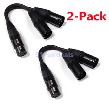 2-Pack 3-Pin XLR Female Jack to Dual 2 Male Plug Y Spiter Splitter Cable 16 AWG