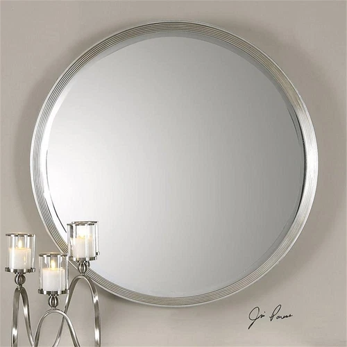 Uttermost Serenza Round PU MDF and Glass Mirror in Silver/Black - Picture 2 of 5