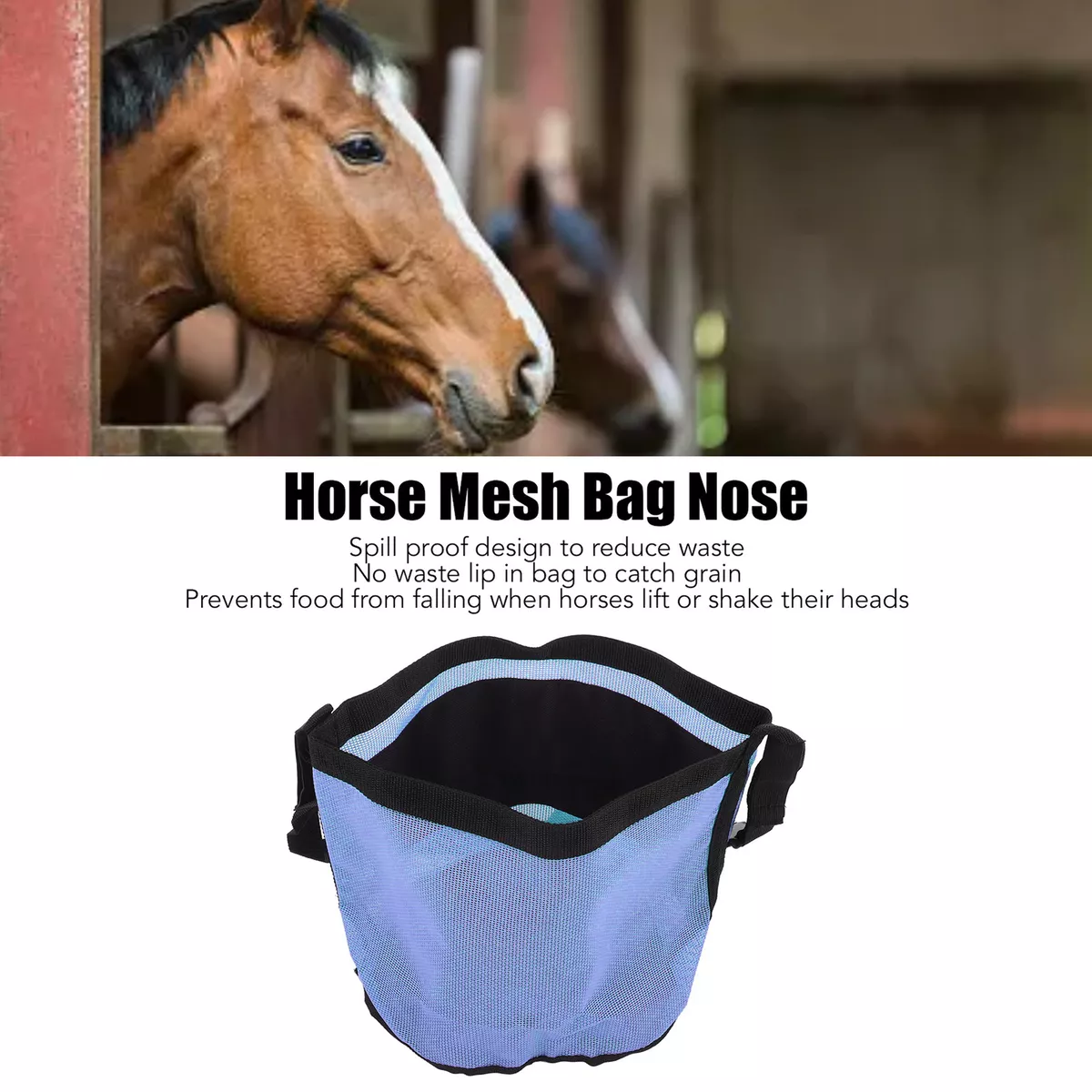 Horse Feed Bag Spill Proof Design Mesh Nose Feed Bag With Adjustable Strap Ghb