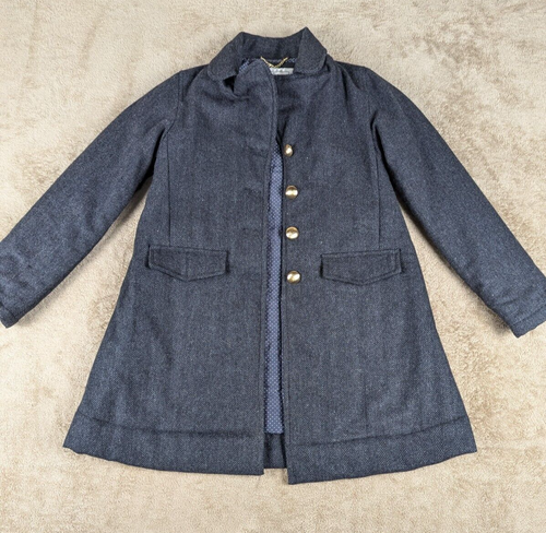 Nellystella Girls' Wool Blend Coat Size 10 Navy Blue Herringbone Gold Buttons - Picture 21 of 24