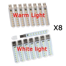 8Pcs 8Led USB Plug Strip Light Mini Book Lamp Night Lights Emergency Light USA