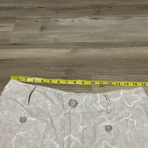 Zac & Rachel floral linen wide leg cropped pants Tan White Size 12P Neutral NWT - Picture 3 of 14