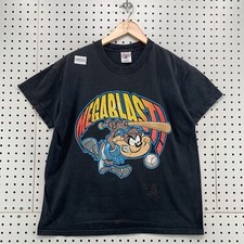 Vintage TAZ Shirt Looney Tunes Black MEGABLAST Baseball TEE Youth Boys XL 20x25