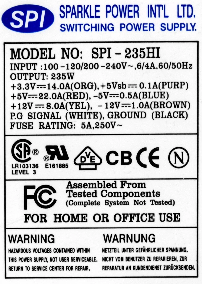Power Supply Sparkle SPI-235HI 235W PSU ATX 20-PIN - Image 3 of 3