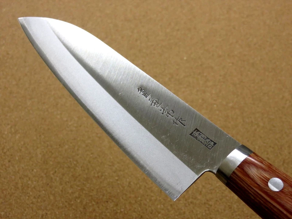 Японский кухонный нож Kanetsune Santoku 6 1/2 дюйма из углеродистой стали 3 слоя ЯПОНИЯ - Изображение 4 из 4
