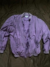 Vintage Naked Silk 100% Silk Large Bomber Jacket Full Zip Purple Sz M