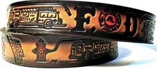 FIRE DEPT RESCUE VOLUNTEER HOOK LADDER EMBOSSED COWHIDE LEATHER BELT USA MADE