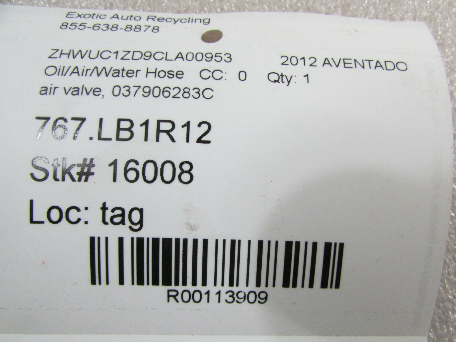 Lamborghini Aventador LP-700, Air Electronic Switch Valve, Used, P/N 037906283C