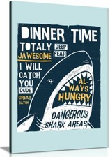 Boys Kids Nursery Bedroom Hungry Shark Canvas Wall Art Picture Print