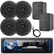 Pyle Stereo Receiver, 4x 3.5" 75W Speakers, 2x 3.5'' 30W Black Speakers, Antenna