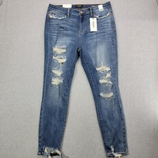 Judy Blue Jeans Womens 15/32 Dark Blue high Rise Distressed skinny fit NWT