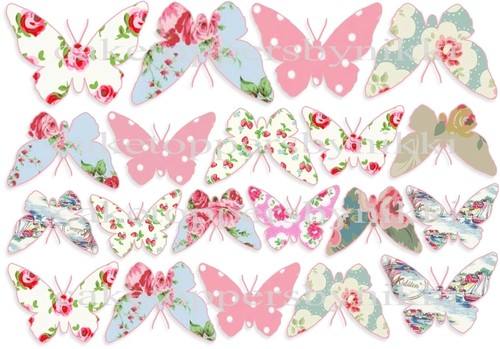 Edible Bunting Flags,Circles or Butterfly Floral Shabby Chic Cake Cupcake Topper - Picture 5 of 7