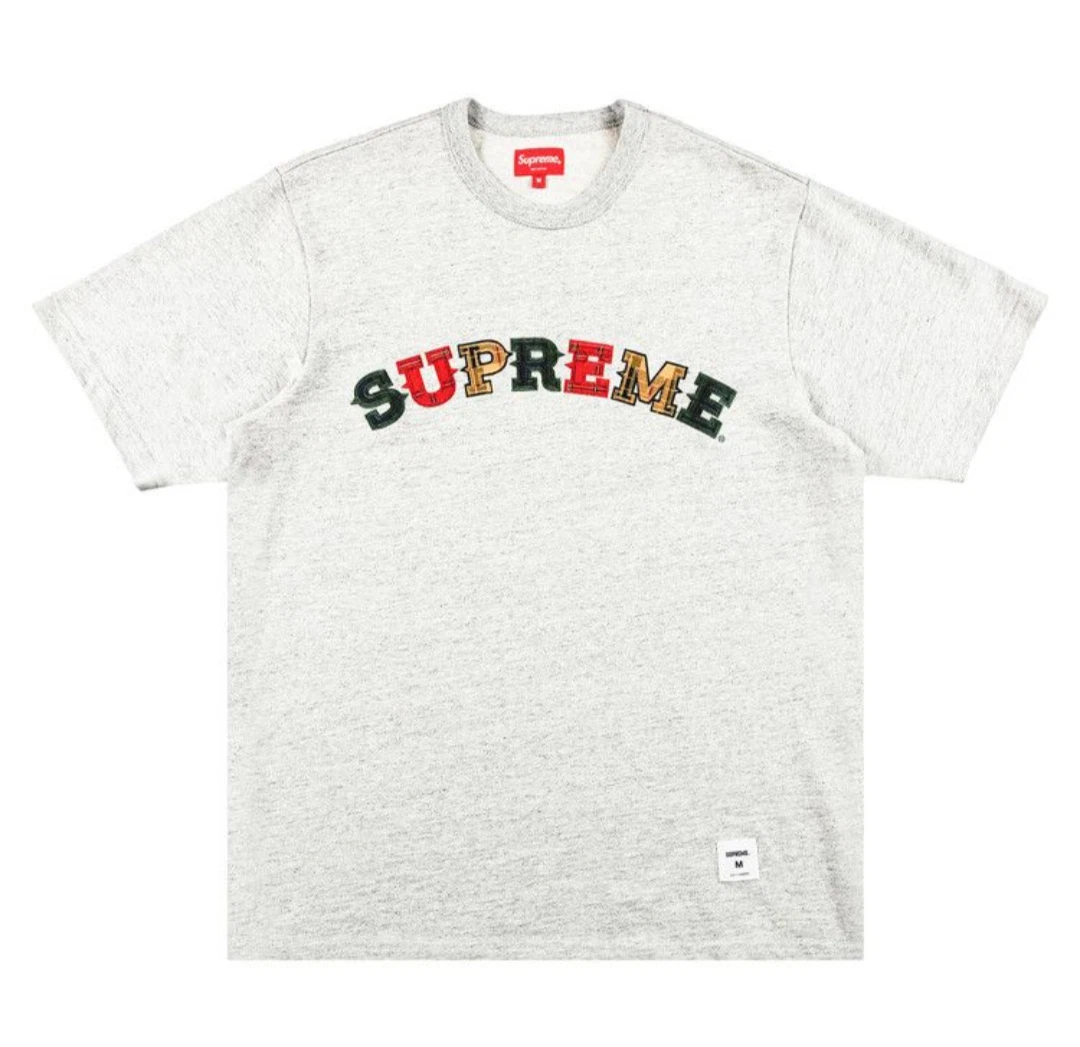 Neuf ! Haut Supreme F/W 20 à carreaux appliqué S/S (gris bruyère) grand