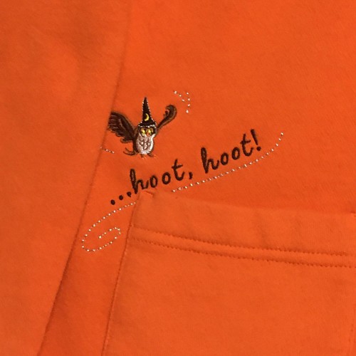 Vintage Halloween Sweatshirt Womens 16-18W Orange Owl Cat Moon Embroidered - Picture 4 of 13