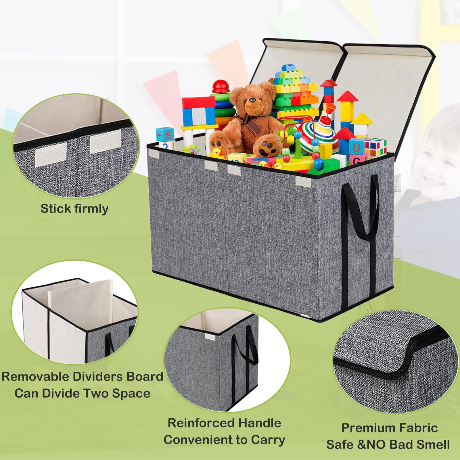 Large Kids Toy Box Chest Storage Organizer With Double Fliptop Lid Collapsible S