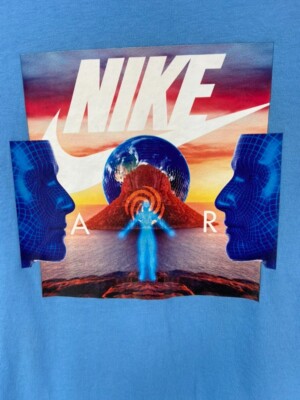 Nike Tee Shirt Mens Sz L AIR Graphic Blue T-Shirt Digital Faces Earth Rare Find