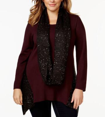 Style & Co Womens $70 New 2 Pc Pullover Sweater Scarf Twin Set Plus 3X 22W 24W