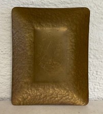 Messing Schale Art-Deco Handarbeit getrieben mit Monogramm PW 14 x 11 cm