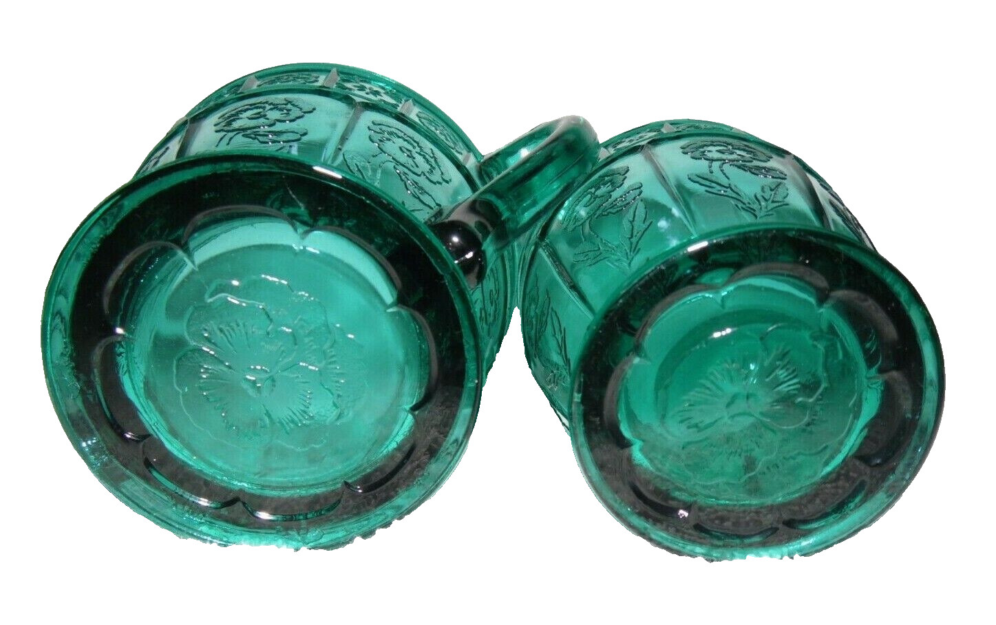 Jeannette Glass Ultramarine Doric & Pansy Reg Size Creamer & Open Sugar, RARE!