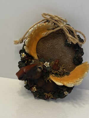 Moose head Christmas Ornament With Bird Flowers Brown Resin