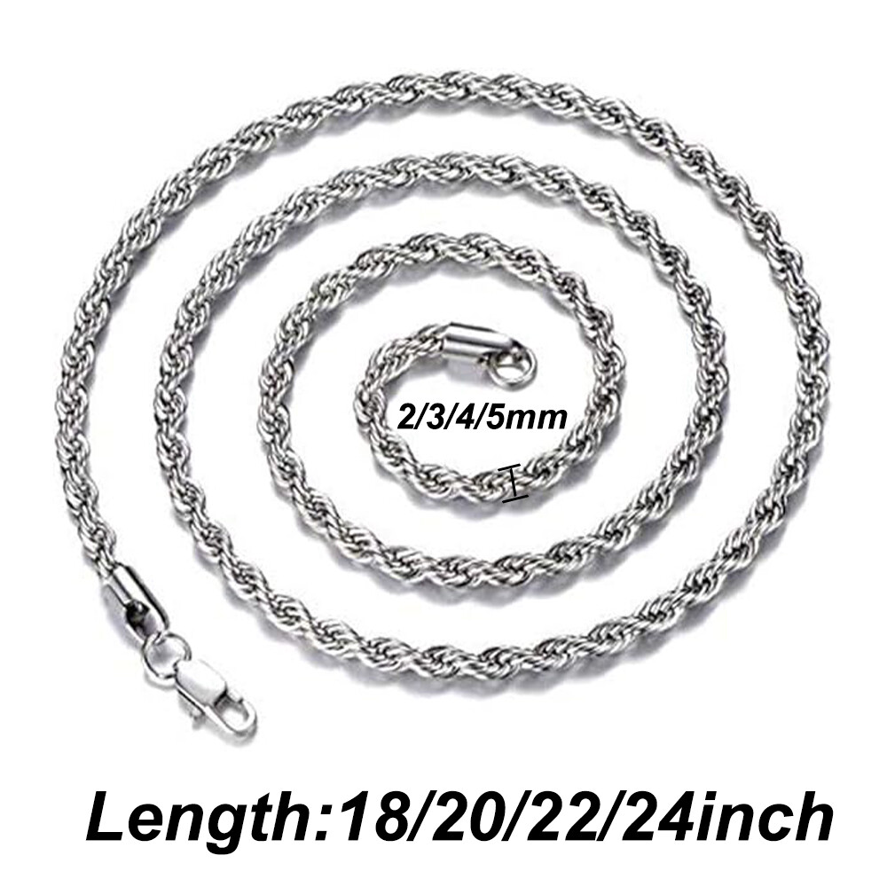 Men Women Stainless Steel Silver 2mm/3mm/4mm/5mm Rope Necklace Chain Link C11
