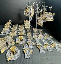 Vtg Christmas Ornaments 50 Pc Lot~ Acrylic Gold Accents 7 Designs #428 MUST SEE!