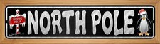 North Pole Novelty Wood Mounted Small Metal Street Sign Holiday Christmas