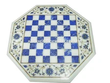 15" Marble Cofffee Table Chess Design Handmade Inlay Marquetry Patio Decor H1202