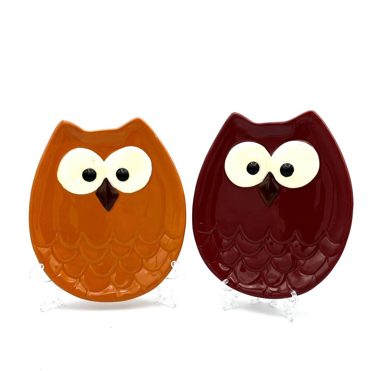 TAG Owl Appetizer Ceramic Plates Fall Colors (1)Burgundy (1)Orange