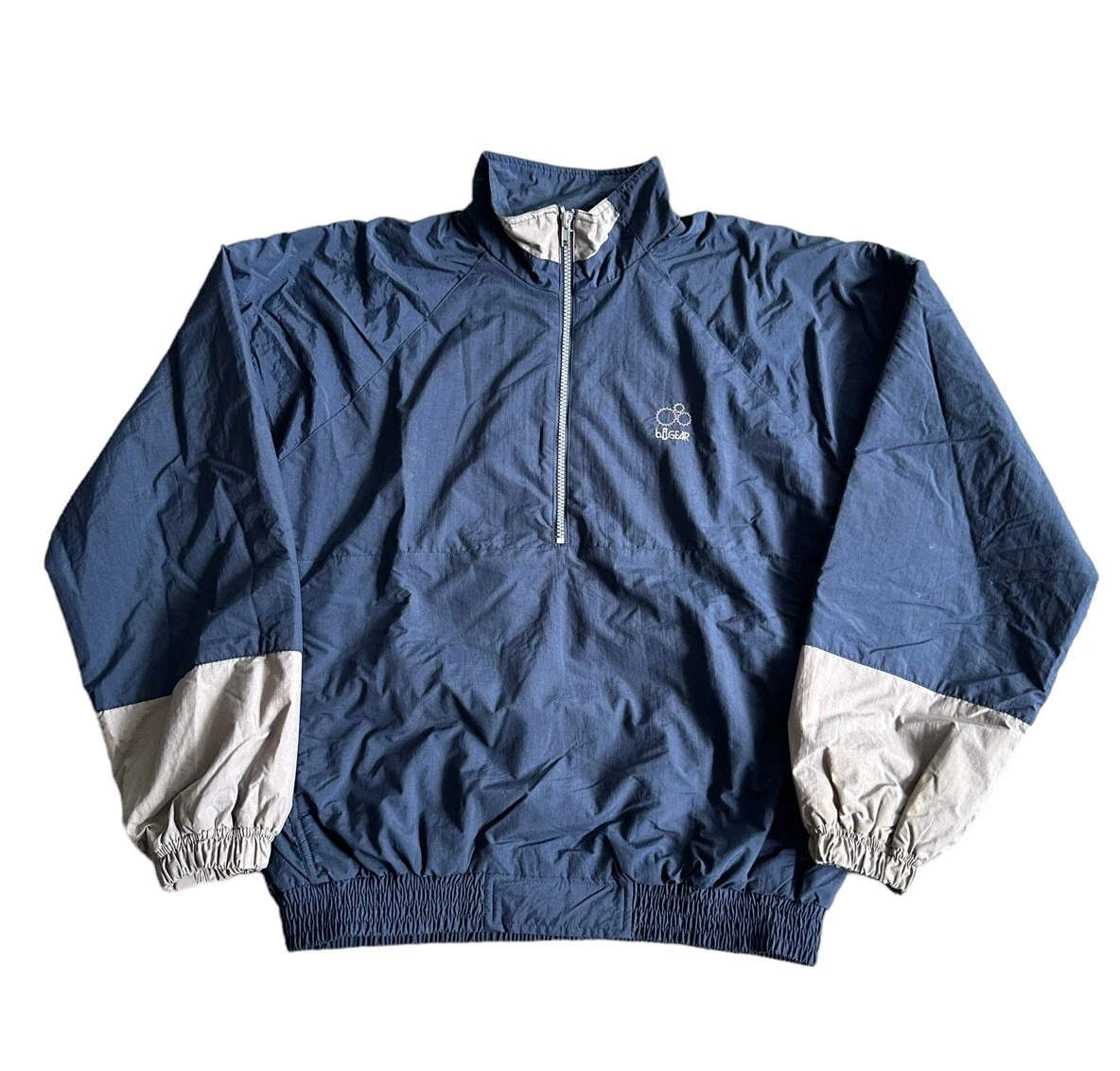 Vintage B.I Gear Blue Half Zip Windbreaker Waterproof Jacket Mens Size Medium