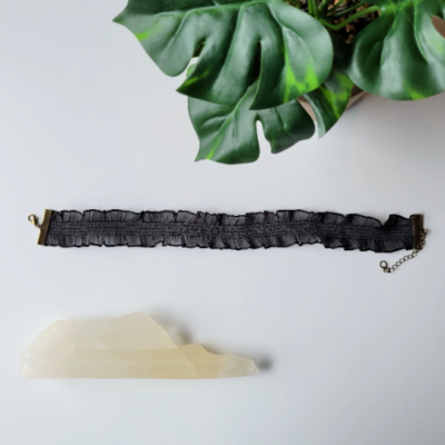 Black Ruffle Choker Wide Frilly Victorian Necklace Gothic