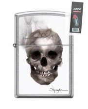 Zippo 62173 Spazuk Smoldering Skull White Background Lighter + FLINT PACK