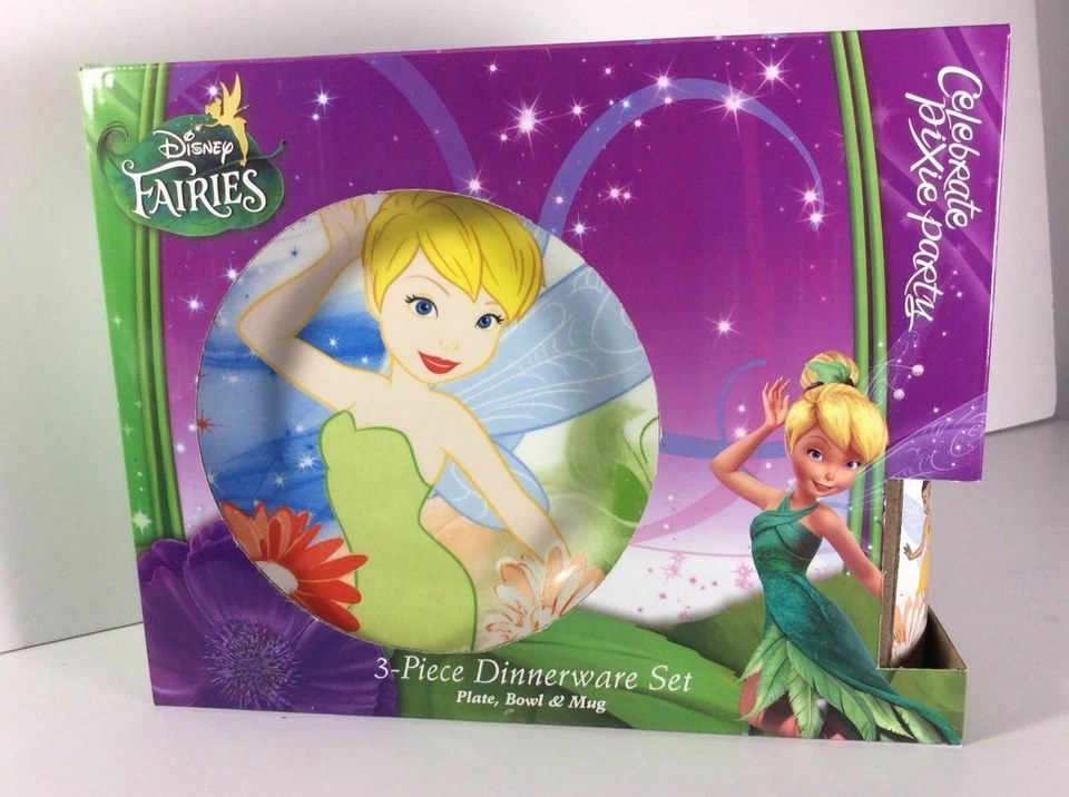 Керамический набор столовой посуды из 3 предметов Disney Pixie Fairies Tinkerbell — новый — бесплатная доставка - Изображение 3 из 4