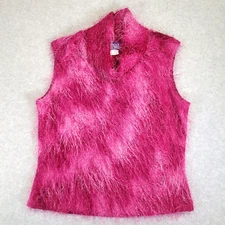 2000 Deux Mille Fuzzy Top Women Small Sleeveless Cowl neck Fuchsia Pink Vintage