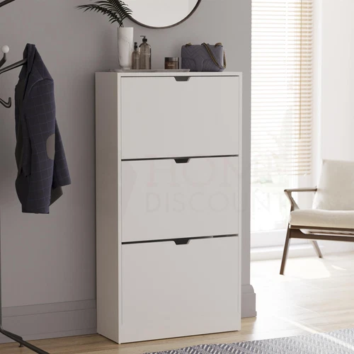 SALE 3 Drawer Shoe Cabinet Wood Home Hallway White (FSC 100%) deal from eBay