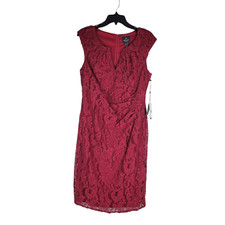 Adrianna Papell Sheath Dress 10 Dark Pink Lace Split V Neck Cap Sleeve NWT 119