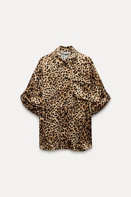 Zara ZW Collection Oversized Animal Print Boho Shirt Size Medium