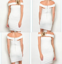 NWOT Womens White Off Shoulder Mini Dress Zip Up Night Out Party Clubwear