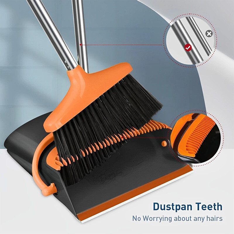 Long Handled Dustpan and Brush Set Strong Metal Handle Dust Pan & Broom