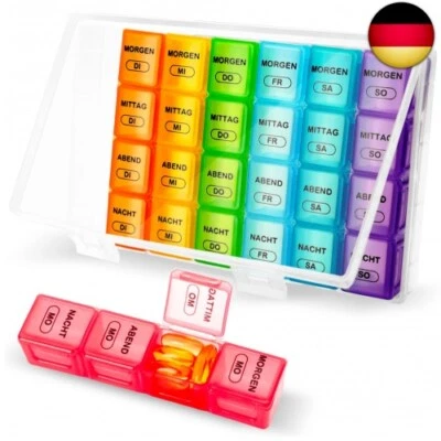 MOSSIME Tablettenbox 7 Tage Große Fächer, Medikamentenbox 7 Tage 4 Fächer BPA Frei Ta