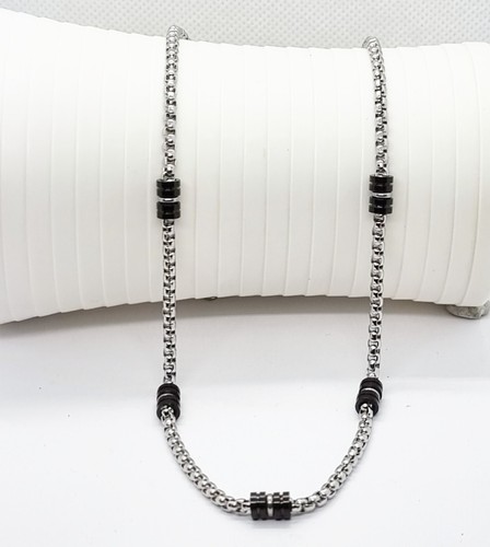 Collana da uomo in acciaio catena sportiva snack con componenti in inox nero per - Foto 5 di 7