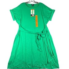 Chaps Womens XXL Green Crew Neck Knit Dress Short Sleeve Faux Wrap Dress NWT