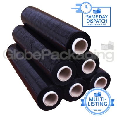 STARKE SCHWARZE PALETTENFOLIE STRETCH SCHRUMPFFOLIE ROLLEN - MITTEL/SCHWER WÄHLBAR
