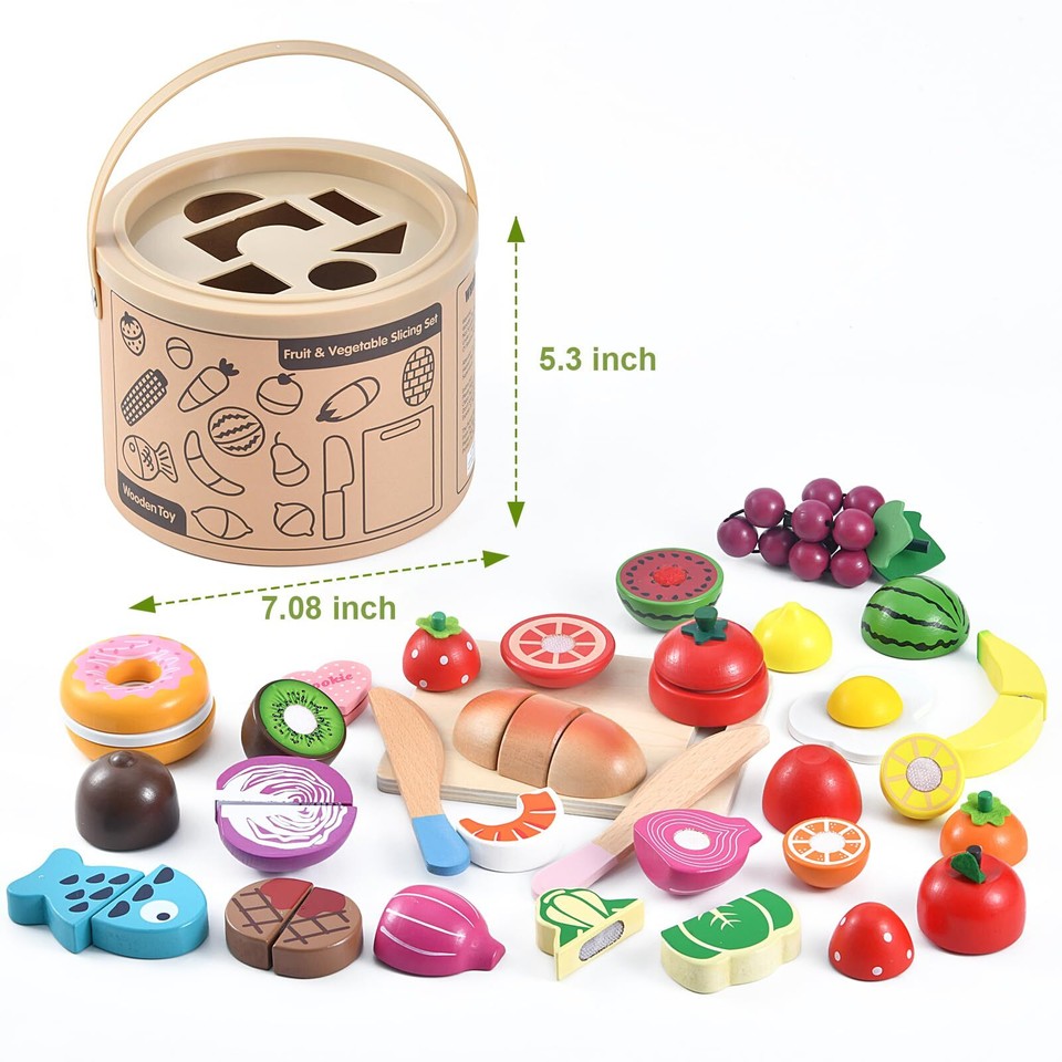 WHOHOLL Wooden Play Food for Kids Kitchen Playset Play Kitchen