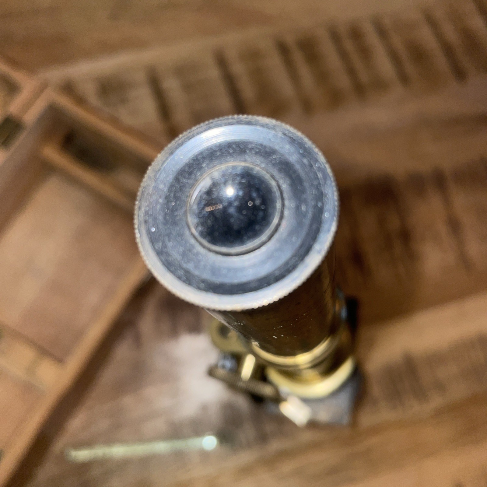 Antique Brass Microscope With Wooden Case & Slides READ